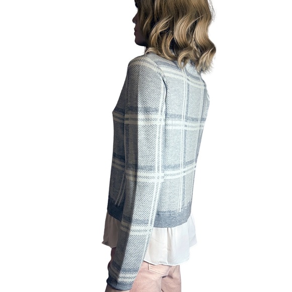 Camber & Grace Cheater Sweater Tunic Grey White Plaid Illusion Blouse Super Soft - Picture 5 of 14